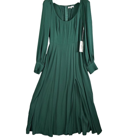 Reformation Dresses & Skirts - Reformation Alessi Dress Women's Size 6 Green Midi Puff Sleeve Side Slit New